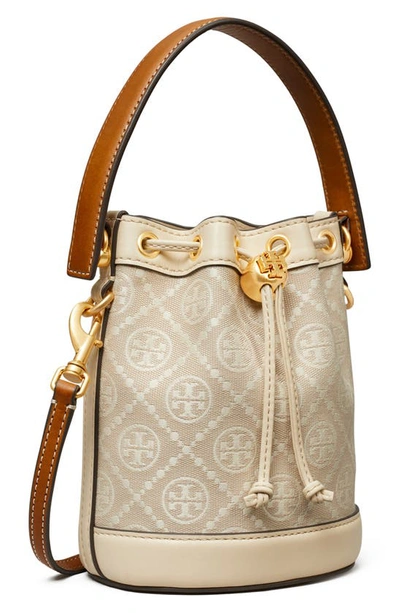 Shop Tory Burch Mini T Monogram Bucket Bag In Ivory