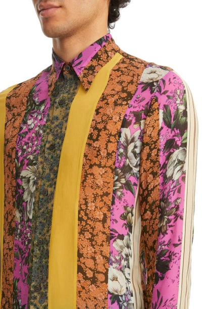 Shop Dries Van Noten Celdon Patch Floral Button-up Shirt In Kaki
