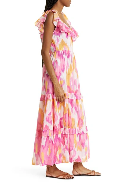 Shop Banjanan Twiggy Tiered Ruffle Organic Cotton Voile Maxi Dress In Rose