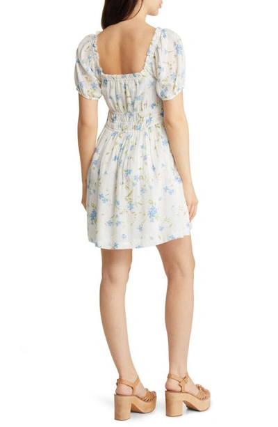 Bp. Shirred Puff Sleeve Cotton Prairie Dress In Blue Chintz Floral