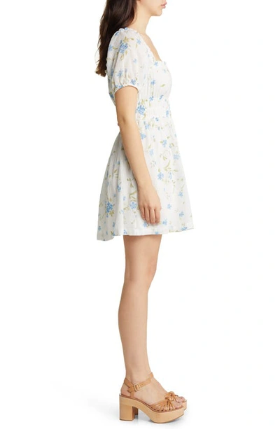 Bp. Shirred Puff Sleeve Cotton Prairie Dress In Blue Chintz Floral