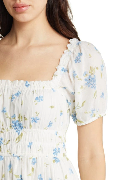 Bp. Shirred Puff Sleeve Cotton Prairie Dress In Blue Chintz Floral