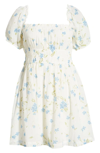 Bp. Shirred Puff Sleeve Cotton Prairie Dress In Blue Chintz Floral