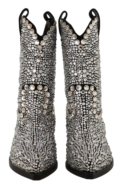 Shop Dolce & Gabbana Black Suede Strass Crystal Cowgirl Women's Boots