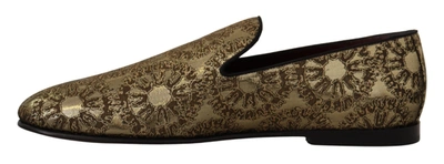 Shop Dolce & Gabbana Gold Jacquard Flats Mens Loafers Men's Shoes