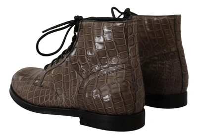 Shop Dolce & Gabbana Gray Crocodile Leather Derby Men's Boots