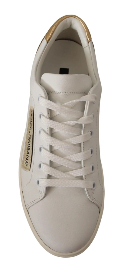 Shop Dolce & Gabbana White Gold Leather Low Top Women's Sneakers