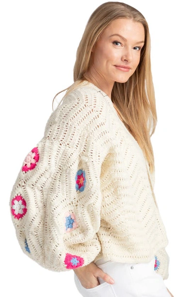 Shop Saachi Floral Crochet Crop Cardigan In White