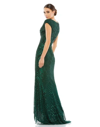 Shop Mac Duggal Cap Sleeve Sequined Evening Gown In Forest Green
