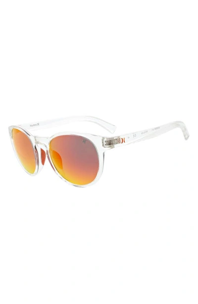 Shop Hurley 51mm Polarized Round Sunglasses In Clear Crystal
