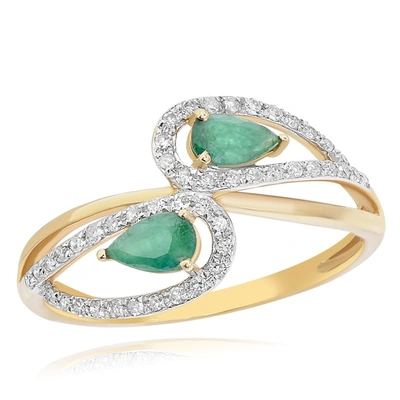 Shop Diana M. 14k Yellow Gold Diamond & Emerald Ring In Green
