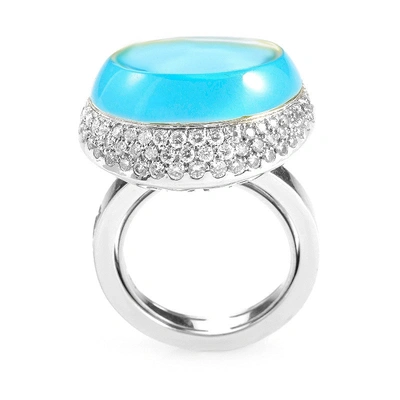 Shop Roberta Porrati 18k White Gold Diamond And Topaz Ring In Blue