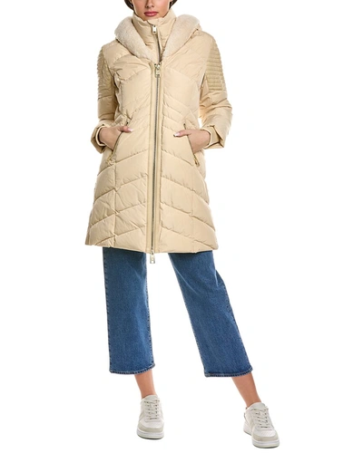 Shop Nb Series By Nicole Benisti Cortina Leather-trim Quilted Down Coat In Beige