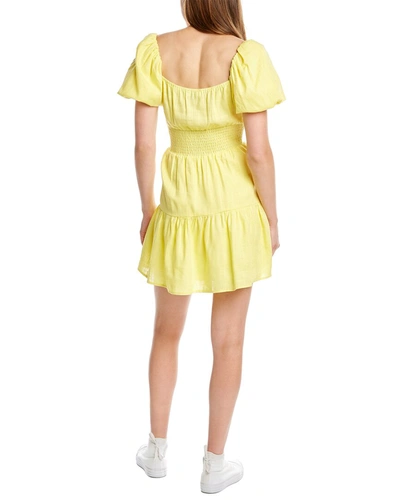 Shop Dnt Smocked Linen-blend Mini Dress In Yellow