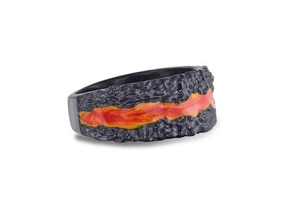 Shop Monary Fire In My Soul Black Rhodium Plated Sterling Silver Textured Red Orange Enamel Band Ring
