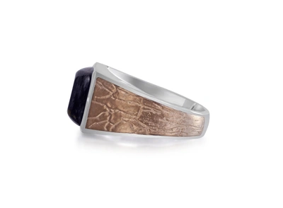 Shop Monary Grey Picture Agate Stone Signet Ring In Brown Rhodium Plated Sterling Silver In Multi