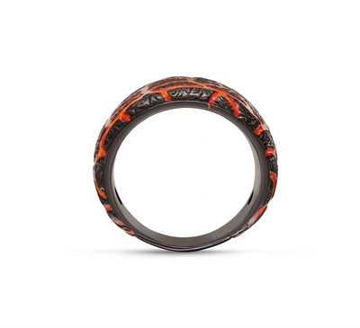 Shop Monary Rivers Of Fire Black Rhodium Plated Sterling Silver Textured Red Orange Enamel Band Ring