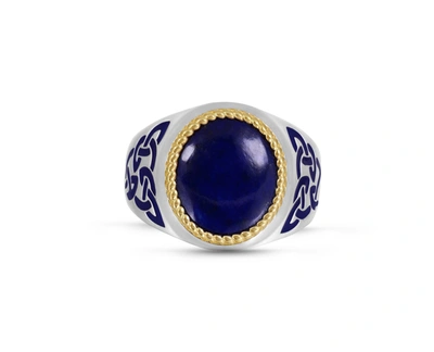 Shop Monary Lapis Lazuli Stone Signet Ring In Sterling Silver With Enamel In Blue