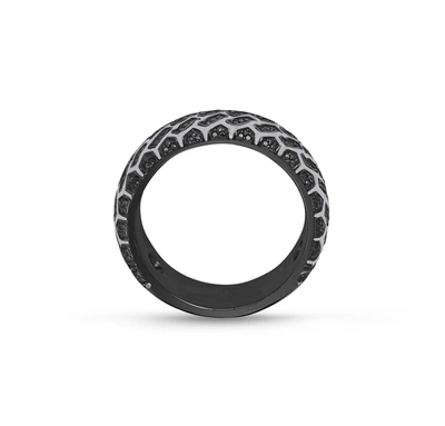 Shop Monary Born Drifter Black Rhodium Plated Sterling Silver Tire Tread Black Diamond Band Ring