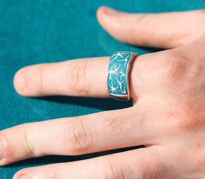 Shop Monary Ocean Waves Sterling Silver Blue Green Enamel Band Ring In Multi