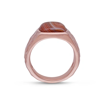 Shop Monary Red Lace Agate Stone Signet Ring In 14k Rose Gold Plated Sterling Silver In Pink