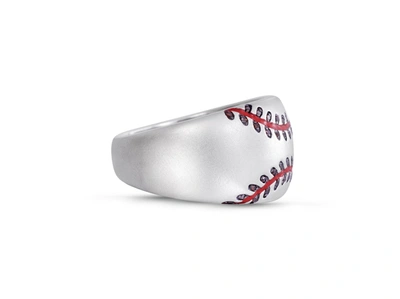 Shop Monary Home Run Baseball Sterling Silver Red Diamond & Enamel Band Ring In White