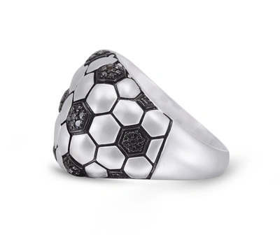 Shop Monary Kick & Goal Soccer Black Rhodium Plated Sterling Silver Black Diamond Head Ring In White