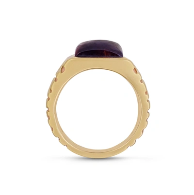 Shop Monary Chatoyant Red Tiger Eye Stone Signet Ring In Brown Rhodium & 14k Yellow Gold Plated Sterling Silver In Multi