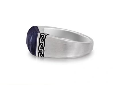 Shop Monary Blue Pietersite Celtic Stone Signet Ring In Sterling Silver With Enamel