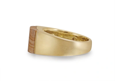 Shop Monary Wood Jasper Stone Signet Ring In 14k Yellow Gold Plated Sterling Silver In Brown