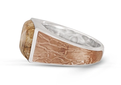 Shop Monary Light Brown Picasso Jasper Stone Signet Ring In Brown Rhodium Plated Sterling Silver