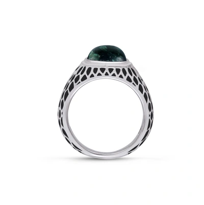 Shop Monary Seraphinite Stone Signet Ring In Black Rhodium Plated Sterling Silver In White