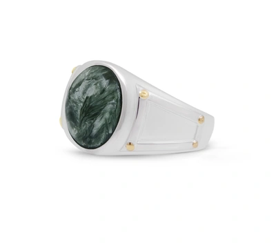 Shop Monary Seraphinite Iconic Stone Signet Ring In Sterling Silver In White
