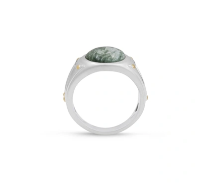 Shop Monary Seraphinite Iconic Stone Signet Ring In Sterling Silver In White