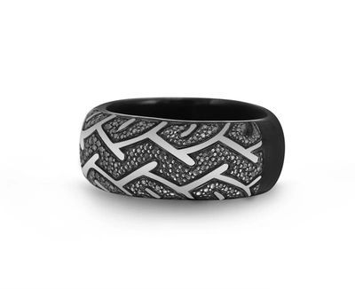 Shop Monary American Muscle Black Rhodium Plated Sterling Silver Tire Tread Black Diamond Band Ring