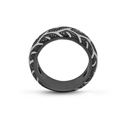 Shop Monary American Muscle Black Rhodium Plated Sterling Silver Tire Tread Black Diamond Band Ring