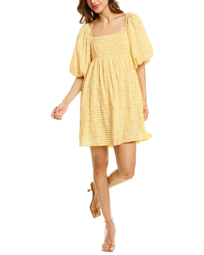 Shop Botanik Studio Balloon Sleeve Mini Dress In Yellow