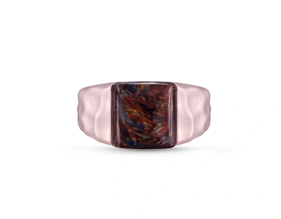 Shop Monary Red Pietersite Stone Signet Ring In 14k Rose Gold Plated Sterling Silver