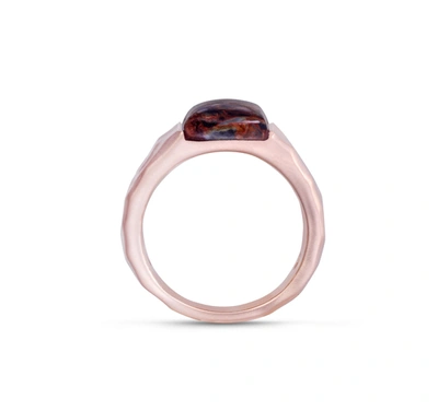 Shop Monary Red Pietersite Stone Signet Ring In 14k Rose Gold Plated Sterling Silver