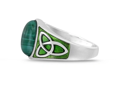 Shop Monary Malachite Cabochon Flat Back Stone Signet Ring In Sterling Silver With Enamel In Green