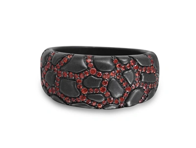 Shop Monary Fiery Ascent Black Rhodium Plated Sterling Silver Textured Band Ring With Garnets