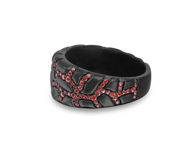 Shop Monary Fiery Ascent Black Rhodium Plated Sterling Silver Textured Band Ring With Garnets