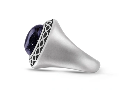 Shop Monary Blue Sand Stone Flat Back Cabochon Signet Ring In Black Rhodium Plated Sterling Silver In Purple