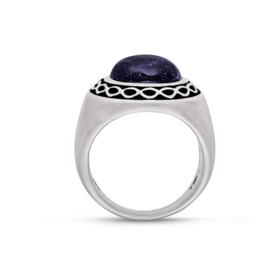 Shop Monary Blue Sand Stone Flat Back Cabochon Signet Ring In Black Rhodium Plated Sterling Silver In Purple