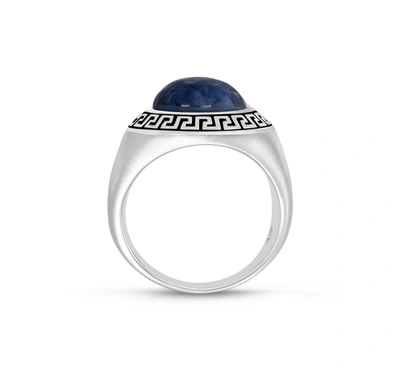 Shop Monary Blue Apatite Stone Signet Ring In Black Rhodium Plated Sterling Silver