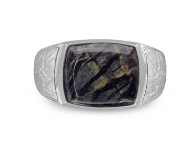 Shop Monary Grey Picture Jasper Stone Signet Ring In Sterling Silver In Multi