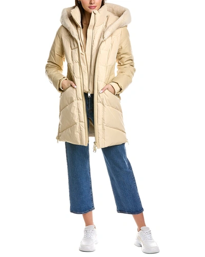 Shop Nb Series By Nicole Benisti Courcheval Leather-trim Down Coat In Beige