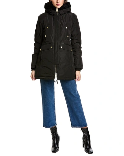 Shop Nb Series By Nicole Benisti Aurora Leather-trim Down Coat In Black
