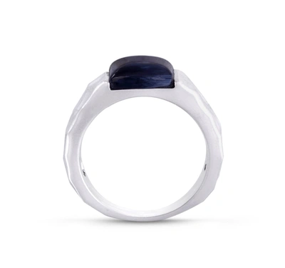 Shop Monary Blue Pietersite Stone Hammered Texture Signet Ring In Sterling Silver