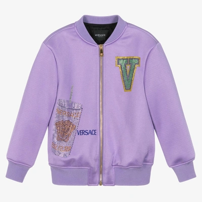 Shop Versace Girls Lilac Logo Bomber Jacket In Purple